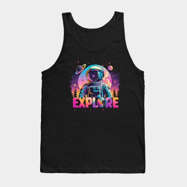 "EXPLORE" Astronaut neon galaxy Tank Top by PrintSoulDesigns